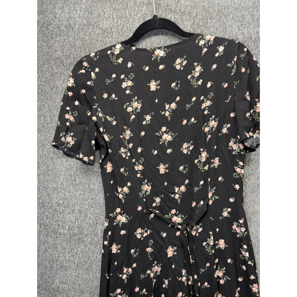 Reformation Dress Womens 4 Black Floral V-Neck Short Sleeve Button Front‎ Midi - Picture 8 of 15